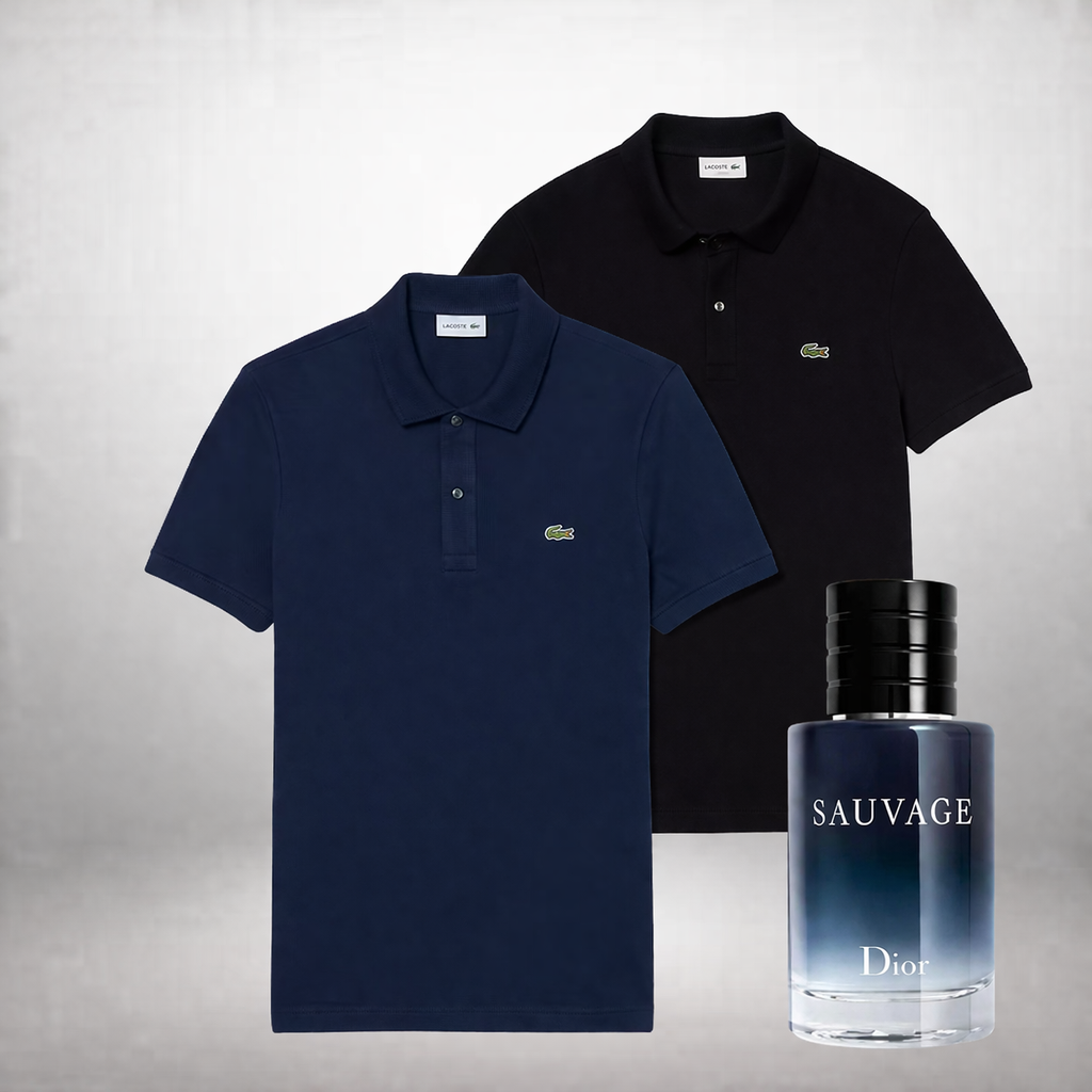 Lacoste Set: 2 Polo-Shirts + Gratis Dior Sauvage 100ml