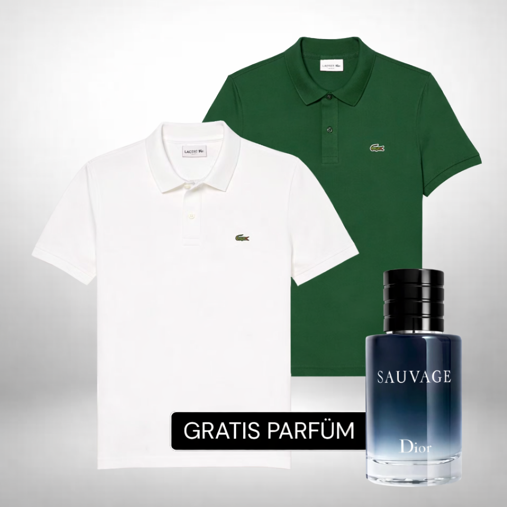 Lacoste Set: 2 Polo-Shirts + Gratis Dior Sauvage 100ml